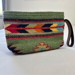 MZ Fair Trade Green Sun & Sea 100% Wool Aztec Southwest Pouch Wristlet Bag